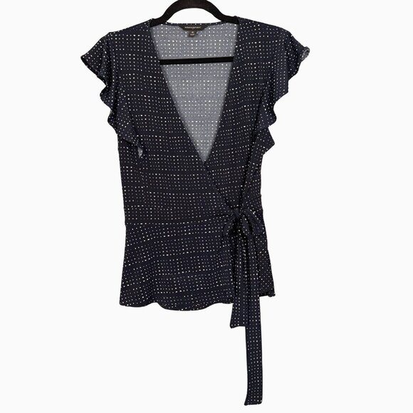 Banana Republic Navy Dotted Wrap Blouse - Size M - Picture 1 of 7